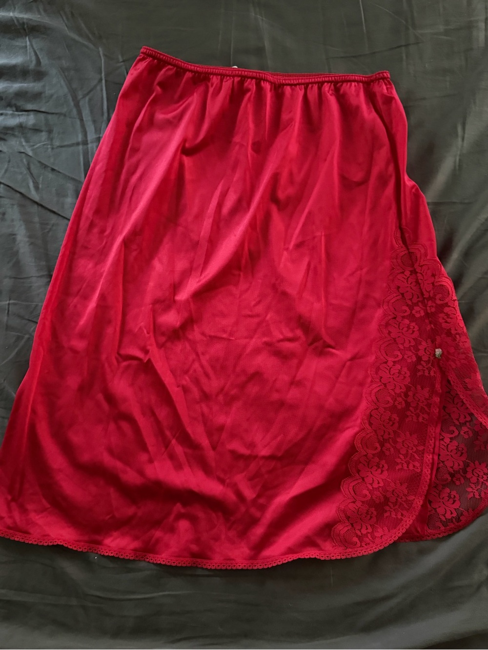 Vtg Red Lace-Trim Women's Midi Skirt Slip